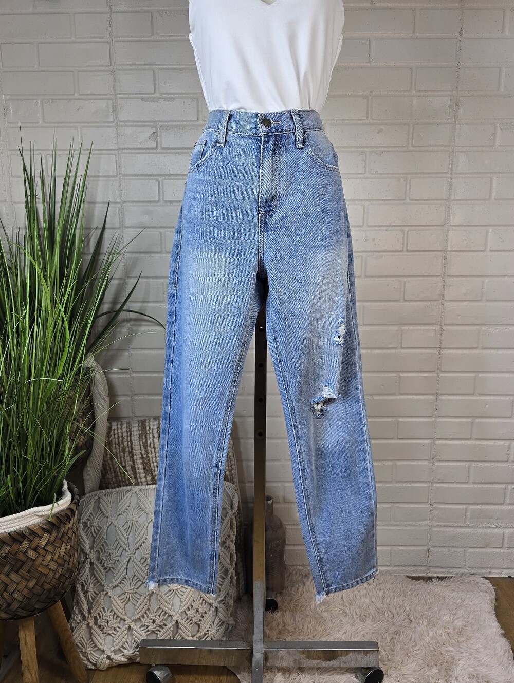 Nature Denim High Waist Light Blue Distressed Ankle Jeans Size 3